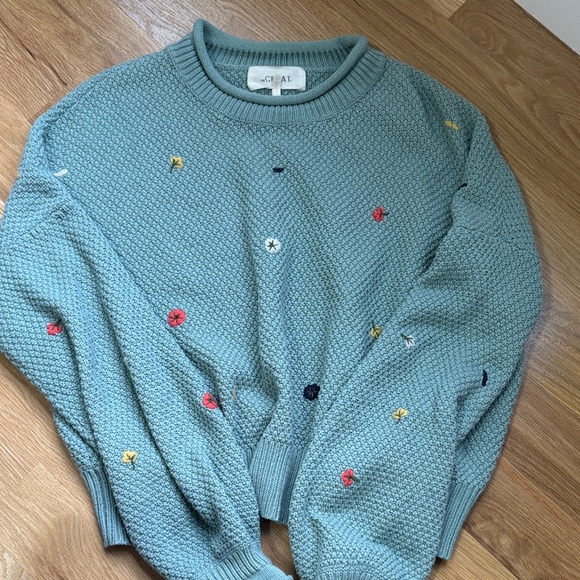 THE GREAT. Blue Sweater with Embroidered Accents - Picture 7 of 8